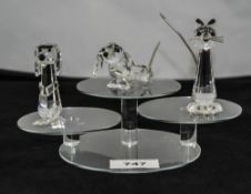 Swarovski Silver Crystal Figures ( 3 ) In Total. Novelty Dog and Cat Figures.