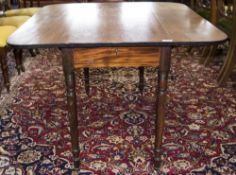 19thC Mahogany Pembroke Table, D Shaped Sides, Single Drawer Raised On Turned Supports, Height 28