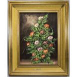 W. Massaro 20th Century Artist - Still Life Study of Flowers, Oil on Board. Signed. Mounted and