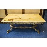 1980's Brass Rectangular Coffee Table With  Onyx Top, Height 18 Inches,