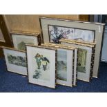 Collection Of 10 Framed Oriental Prints Depicting Wildlife, Homelife, Figures Etc.