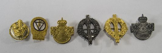 Set Of 6 Swedish Badges In Gilt And Silver.