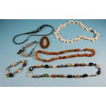 Collection of Gemstone Jewellery comprising a multi agate and quartz necklace, a cornelian necklace,