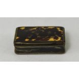 George III Tortoiseshell Hinged Rectangle Shaped Snuff Box. 2.5 Inches Diameter.