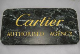 Cartier Interest, Green Marble Name Plaque Engraved In Gold Cartier Authorised Agency,