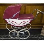 Silver Cross Style Pram Marked Royale, White Body And Frame With Red Decal