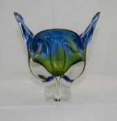 Midina - 1970's Glass Vase. Blue / Green and Clear Colour way. Stands 7.5 Inches High.