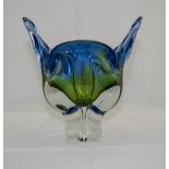 Midina - 1970's Glass Vase. Blue / Green and Clear Colour way. Stands 7.5 Inches High.