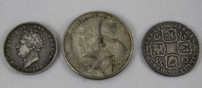 3 Silver Coins, A 1926 George IV Shilling In Fine Condition,