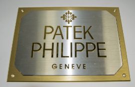 Patek Philippe Interest Brass Wall Plaque Patek Philippe Geneva, 8.75x11.