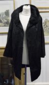 Black Silky Faux Fur Long Jacket, similar to seal fur, hook and loop fastening, slit pockets,