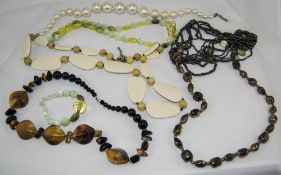 Bag of Large Bead Statement Necklaces including faux pearl, pebble style etc.