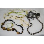 Bag of Large Bead Statement Necklaces including faux pearl, pebble style etc.