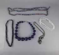 Triple Strand Purple Aurora Borealis Crystal Bead Necklace, single row clear AB bead necklace,