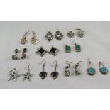 A Good Collection of 10 Pairs of Stone Set Vintage Silver Earrings.