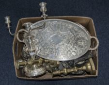 Box Containing a Quantity Of Metalware Mostly Silver Plate To Include Twin Handled Trays,