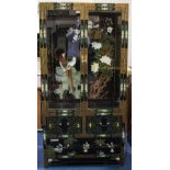 Chinese Style Black Lacquered Display Unit Painted Chinoiserie Design Throughout,