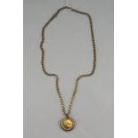 A George V Full 22ct Gold Sovereign Set Pendant with Attached 9ct Gold Chain. Fully Hallmarked.
