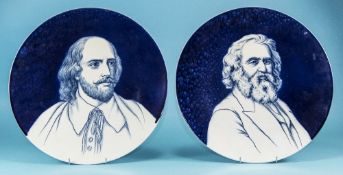 Villeroy and Boch Early Hand Painted Pair of Fine and Large Wall Blue and White Portrait Plates.