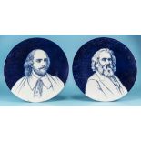 Villeroy and Boch Early Hand Painted Pair of Fine and Large Wall Blue and White Portrait Plates.