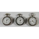 Swiss - Keyless Ladies Silver Fob Watches with Embossed and Chased Backs, White Porcelain Dial,