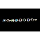 A Vintage and Quality Silver Multi - Colour Stone Set Bracelet. Marked 925. 8 Inches In Length.