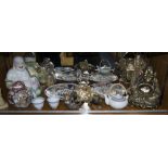 Collection Of Oriental Style Pottery Comprising 2 Laughing Buddha Figures, Geisha Girl Figure,