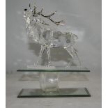 Swarovski - Large Crystal Figure of a Stag, with Silver Tone Metal Antlers, The Nose In Jet,