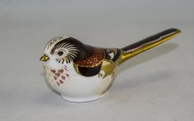 Royal Crown Derby Paperweight ' Long Tail Tit ' Gold Button. Date 2006.