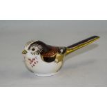 Royal Crown Derby Paperweight ' Long Tail Tit ' Gold Button. Date 2006.