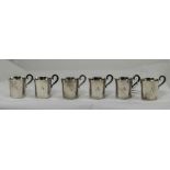 Swedish Retro Silver Set of Six Drinking Tots of Plain Form with Scroll Handles.