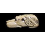 A Late 19th Century Ivory Figural Swagger Stick Top, In The Form of a Dogs Head with Glass Eyes. 2.
