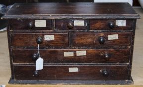 Early 20thC Beechwood Miniature Chest, Shop/Garage Use, 3 Small Over 2 Short Over 2 Long Drawers,