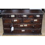 Early 20thC Beechwood Miniature Chest, Shop/Garage Use, 3 Small Over 2 Short Over 2 Long Drawers,