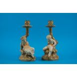 Royal Worcester Pair of Pastel Shaded Figural Candlesticks,