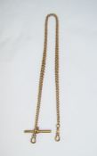 Victorian Fine 9ct Gold Albert Chain with Attached T-Bar. All Links Fully Marked 9ct. Length 15.