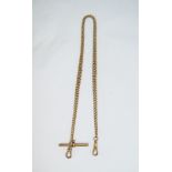 Victorian Fine 9ct Gold Albert Chain with Attached T-Bar. All Links Fully Marked 9ct. Length 15.