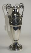 Antique European Silver Two Handled Tall Vase / Cup, Decorated with Flowers and Scrolls,