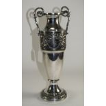 Antique European Silver Two Handled Tall Vase / Cup, Decorated with Flowers and Scrolls,