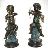 Pair of Bronze Putti With Bows and Arrow