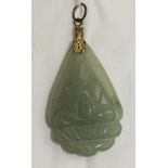 Chinese Carved Jade Buddha Pendant With