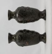 Pair Of Small Oriental Bronze Vases. Flo