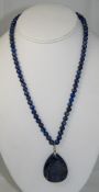 A Lapis Lazuli Beaded Necklace with Silv