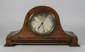 Oak Cased Mantle Clock. Silvered Dial. H