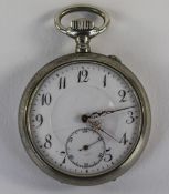 Antique White Metal Open Faced Keyless Pocket Watch, No-Magnetic White Enamel Dial, Subsidiary Dial,