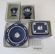 Collection Of Four Large Portland Blue Wedgwood Items.