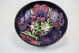 Walter Moorcroft Large Footed Bowl ' Anemone ' Pattern on Blue Ground. c.1990's. 3.