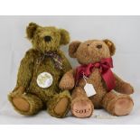 Steiff - Handmade Teddy Bear. 14.5 Inches Tall with Steiff Label + One Other Teddy Bear.