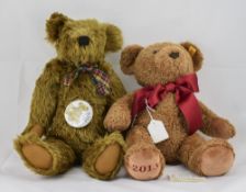 Steiff - Handmade Teddy Bear. 14.5 Inches Tall with Steiff Label + One Other Teddy Bear.