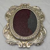 A Cast Silver - Late 20th Century Small Ornate Wall Photo / Picture Frame with Leaf Scroll and Bead
